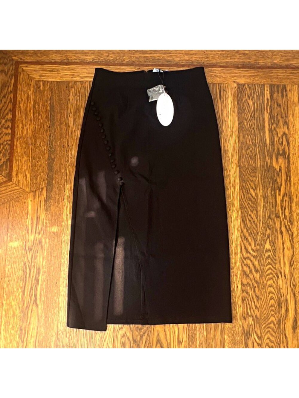 Unique Vintage Black Solid Knee-Length Pencil Skirt S/4